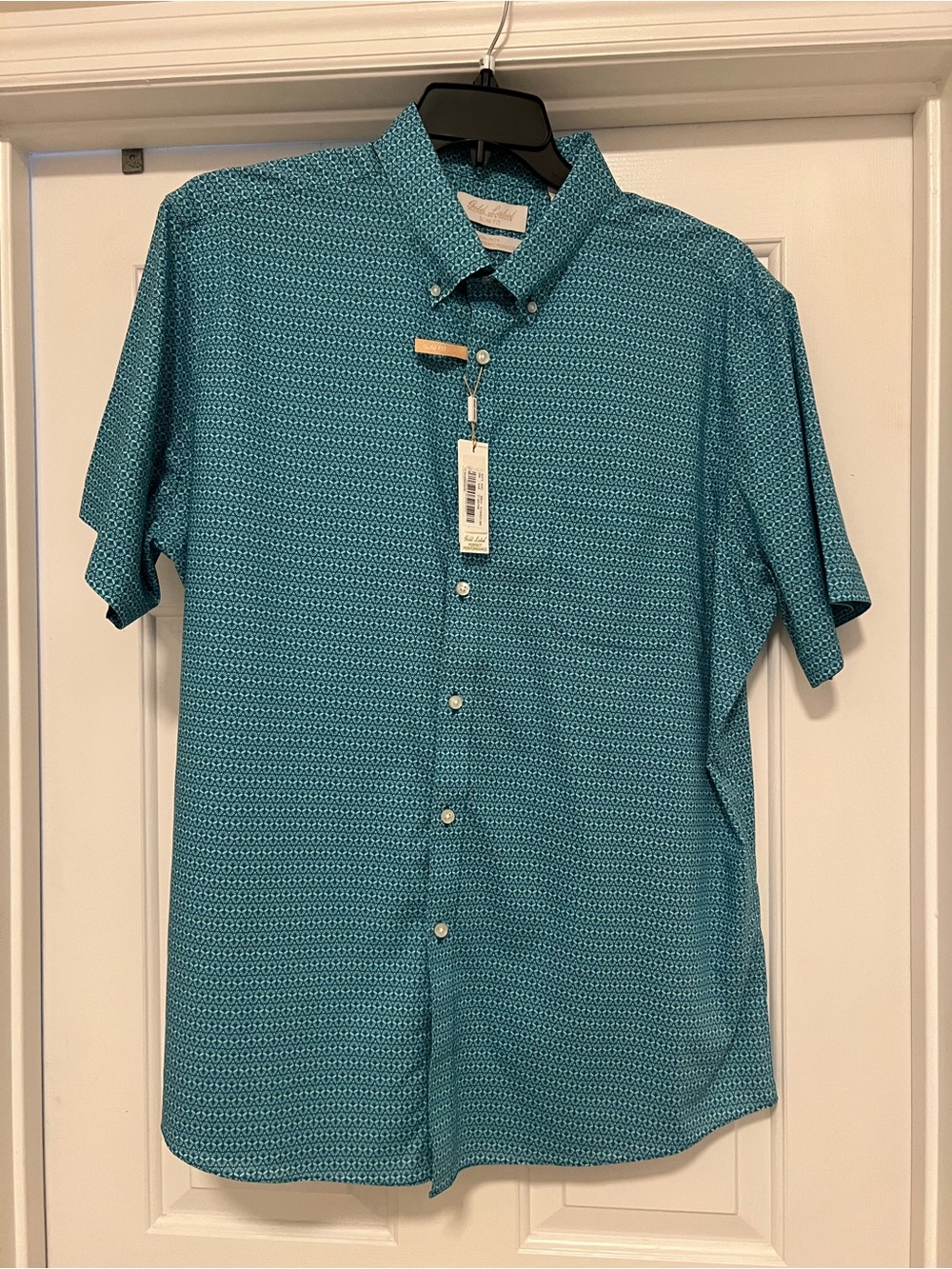 Roundtree & Yorke Gold Label Teal Short-Sleeve Button-Down Shirt